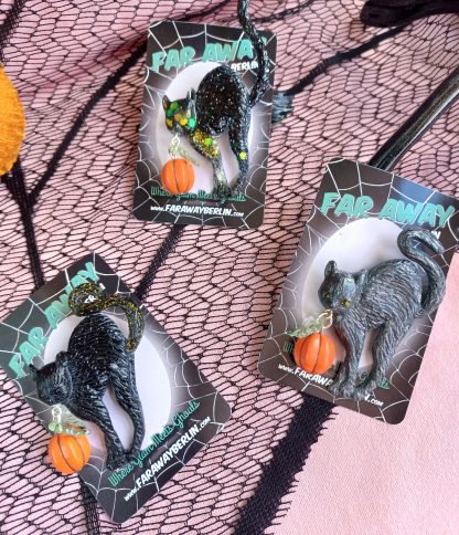* HALLOWEEN SPECIAL * Black Cat & Pumpkin Brooch