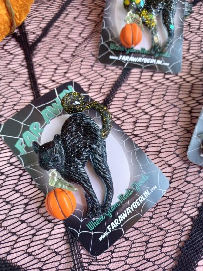 * HALLOWEEN SPECIAL * Black Cat & Pumpkin Brooch - Image 6